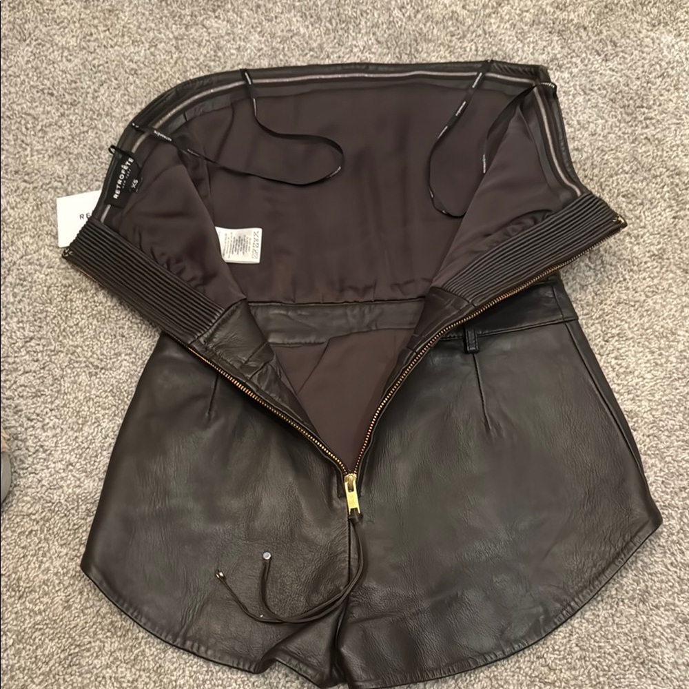 Women’s Retrofete Black Leather Romper High-Waist Shorts 100% real lamb leather - Picture 3 of 7